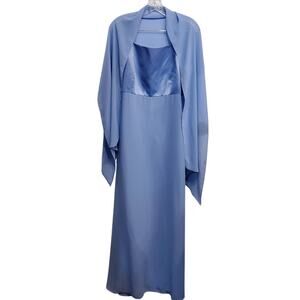 Papell Boutique Evening Blue with Shaw Wedding Prom Dance Dress Plus Size 14